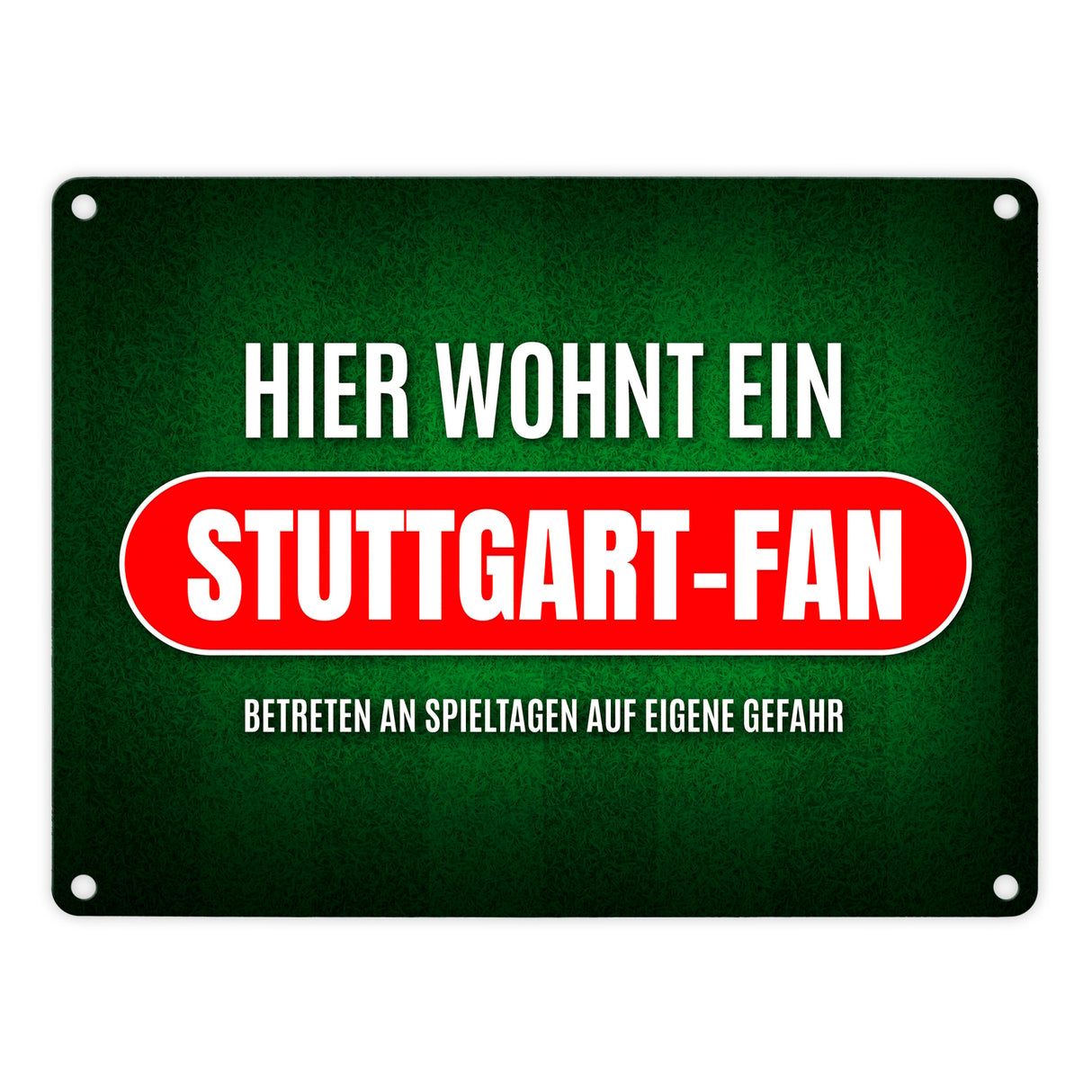 Hier wohnt ein Fußballfan Metallschild mit Rasen Motiv - Fußball Tor Verein Fußballplatz Platz kicken