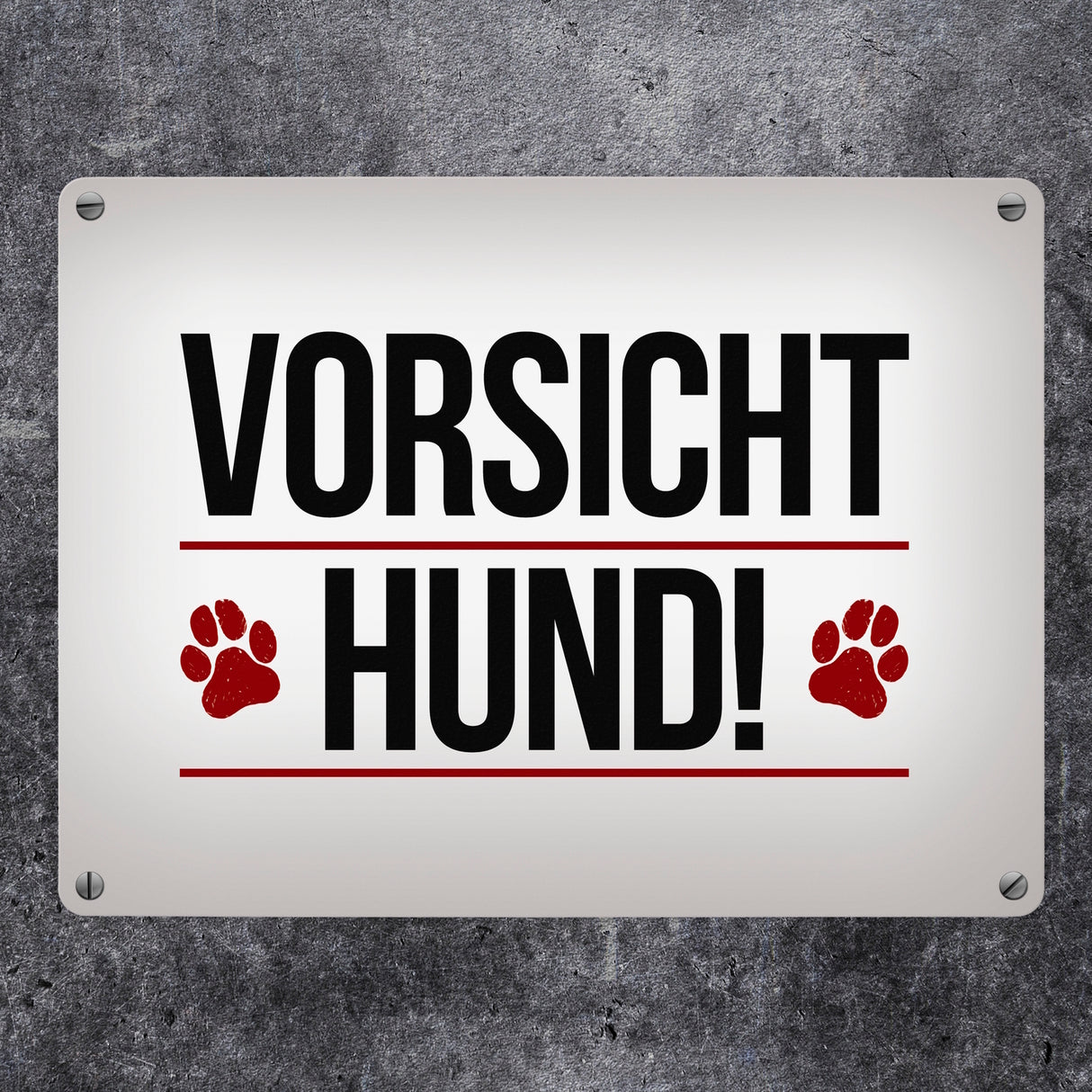 Vorsicht Hund! Metallschild mit Pfoten Motiv - Warnung Hinweis Achtung Warnschild