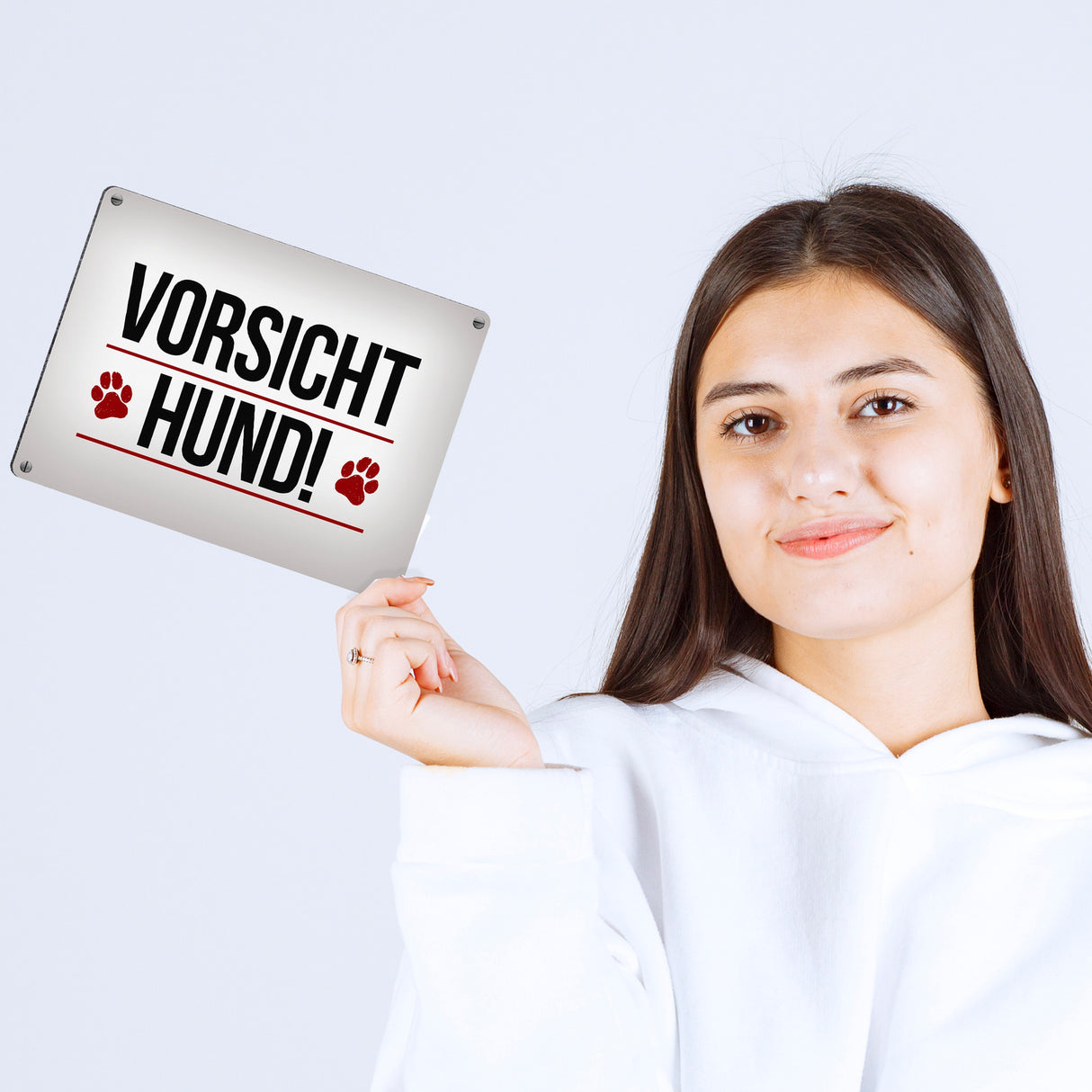 Vorsicht Hund! Metallschild mit Pfoten Motiv - Warnung Hinweis Achtung Warnschild