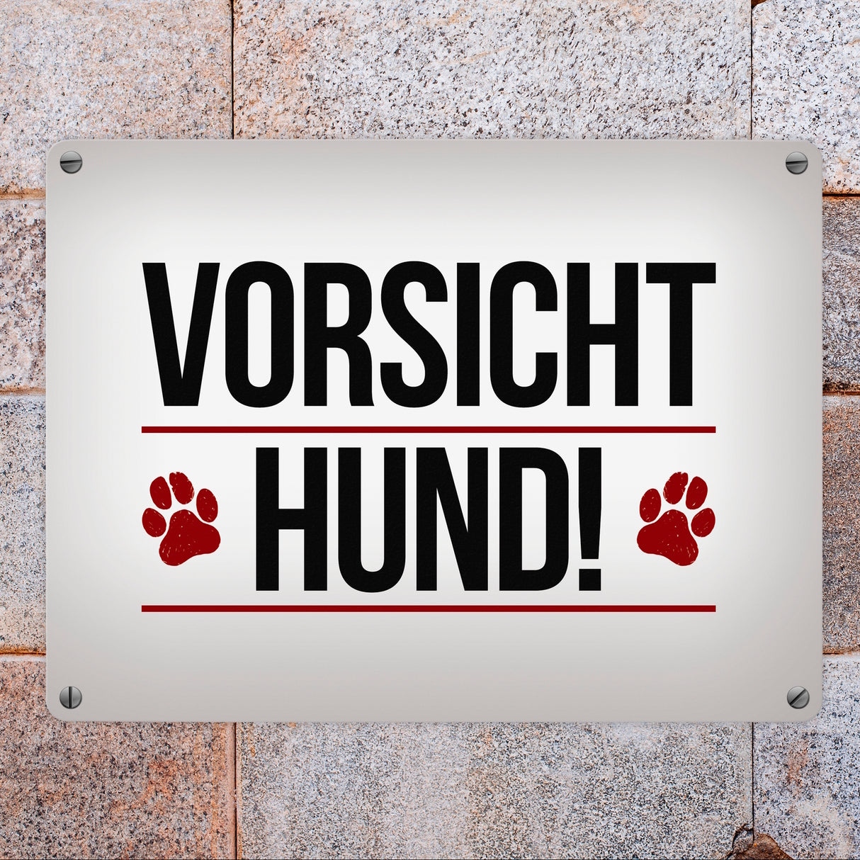 Vorsicht Hund! Metallschild mit Pfoten Motiv - Warnung Hinweis Achtung Warnschild