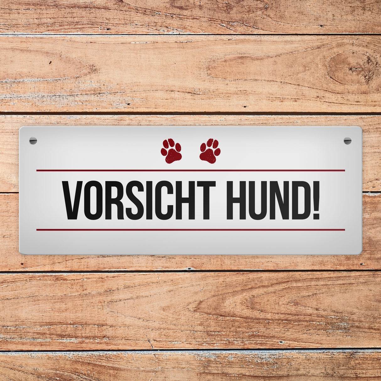 Vorsicht Hund! Metallschild mit Pfoten Motiv - Warnung Hinweis Achtung Warnschild