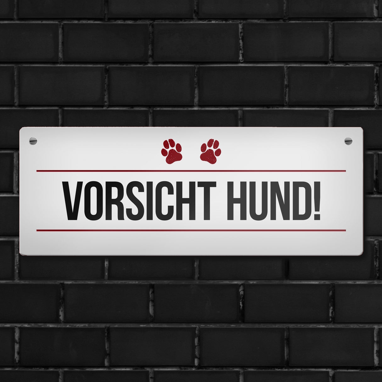 Vorsicht Hund! Metallschild mit Pfoten Motiv - Warnung Hinweis Achtung Warnschild