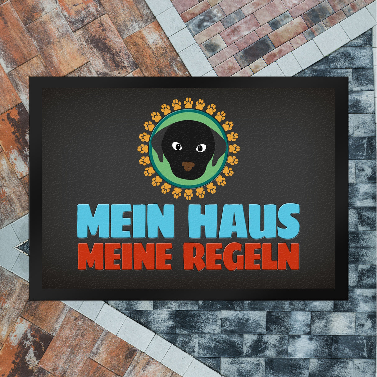 Mein Haus meine Regeln Fußmatte mit Hund Motiv - Haustier Hunde Wohnung Haus Familie Zuhause Rudel