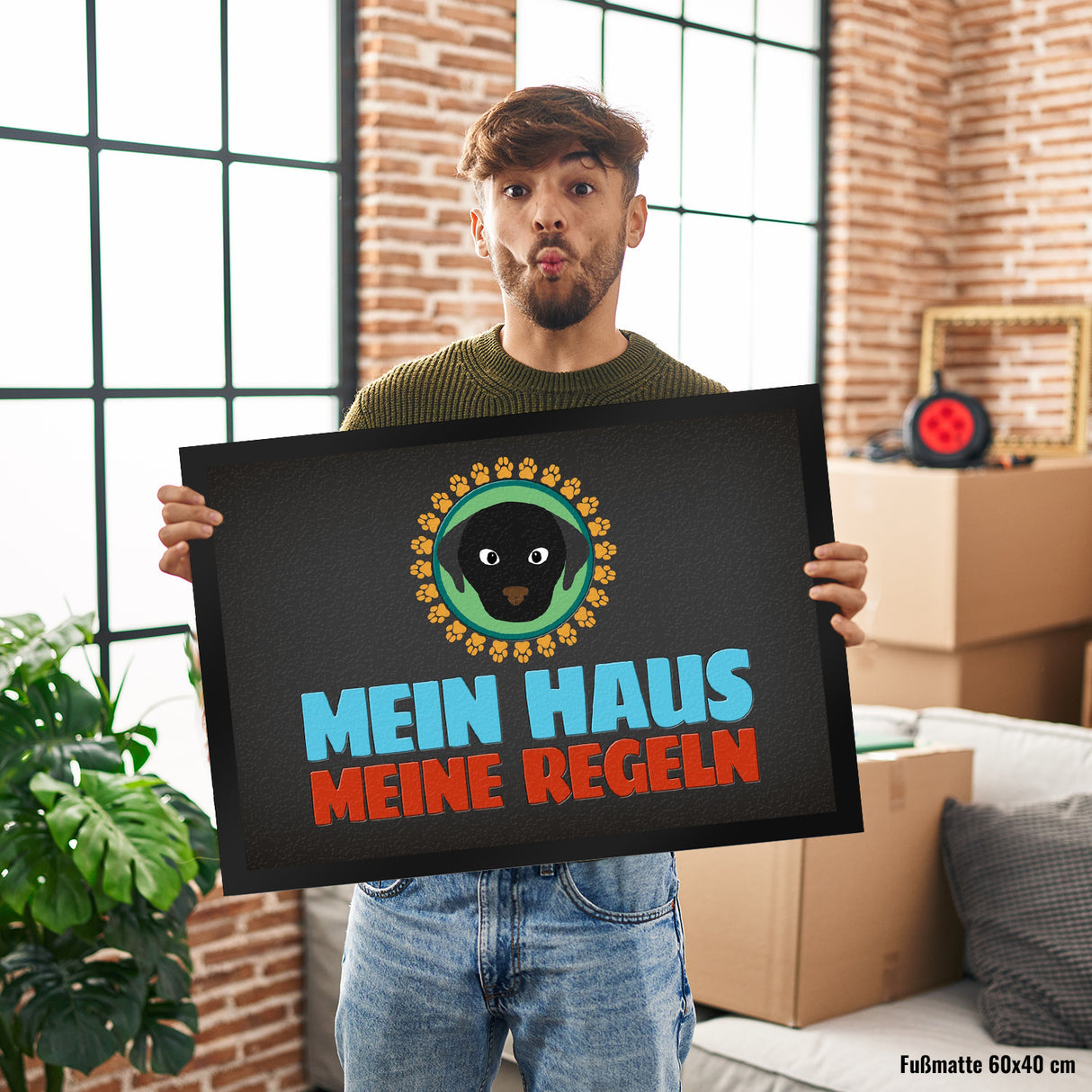 Mein Haus meine Regeln Fußmatte mit Hund Motiv - Haustier Hunde Wohnung Haus Familie Zuhause Rudel