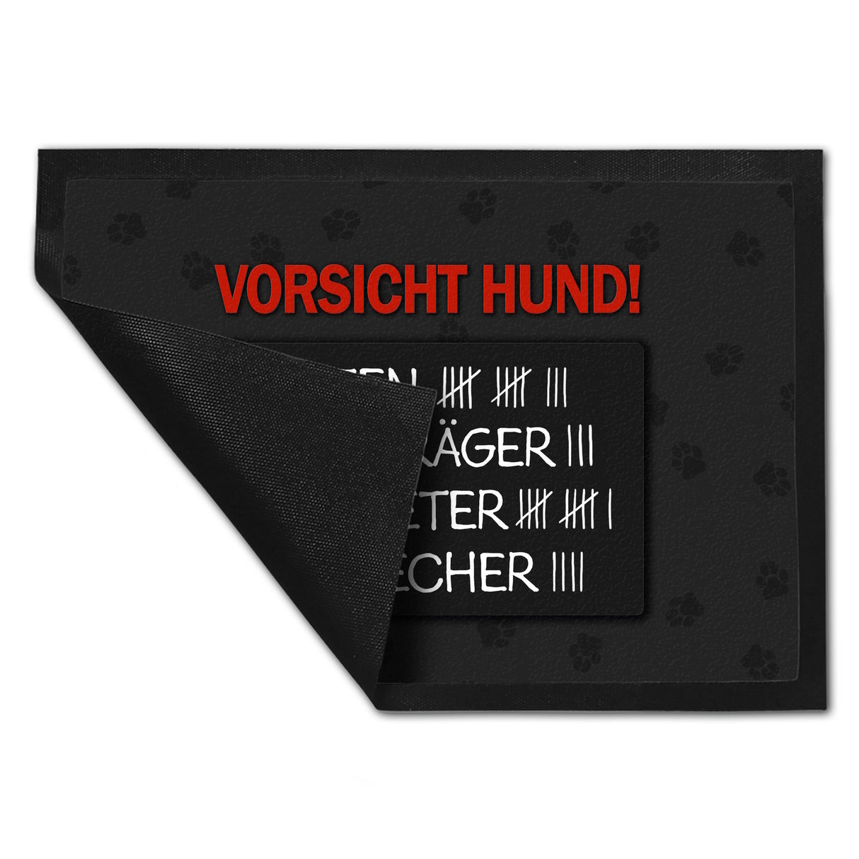 Vorsicht Hund! Fußmatte mit Strichliste Motiv