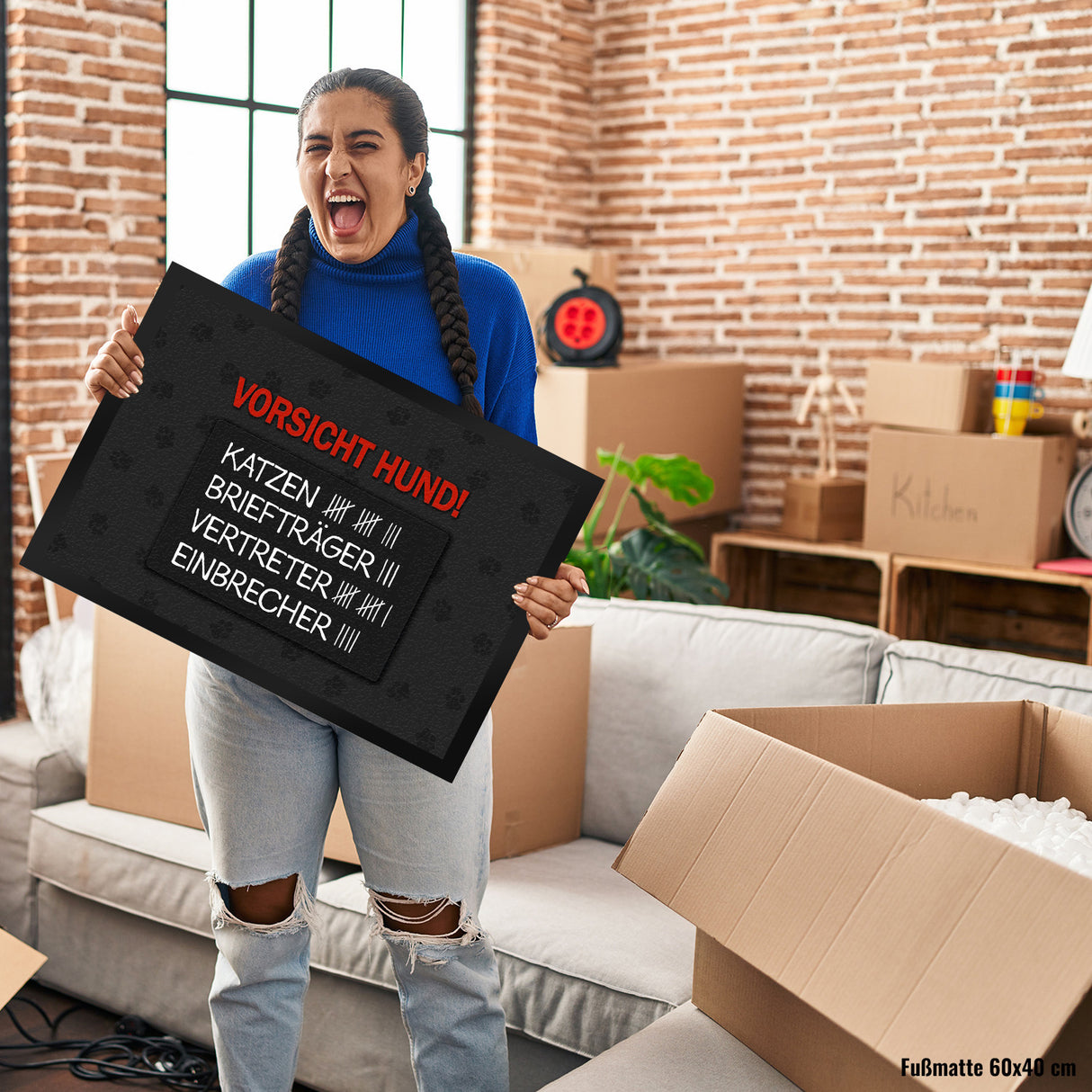 Vorsicht Hund! Fußmatte mit Strichliste Motiv