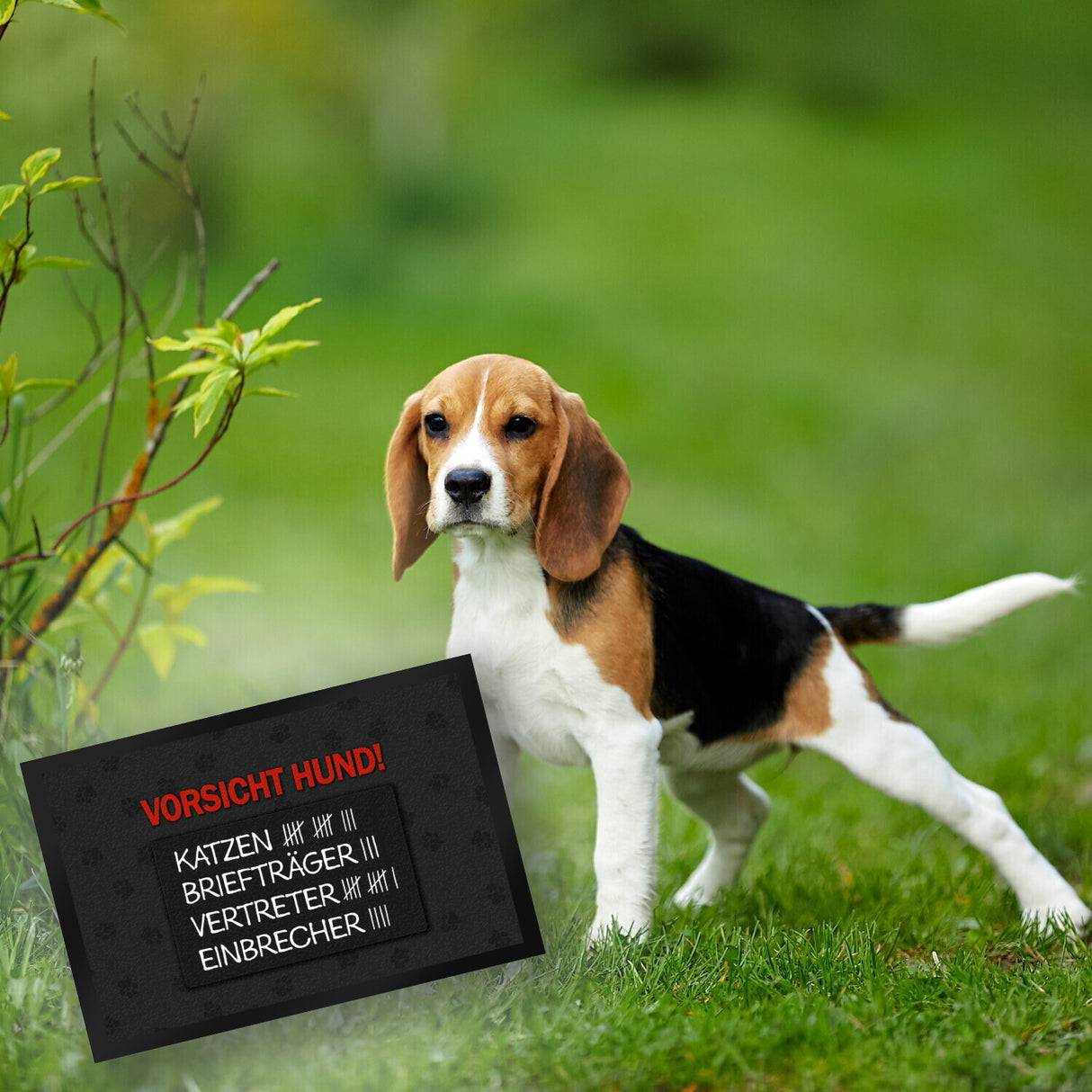Vorsicht Hund! Fußmatte mit Strichliste Motiv
