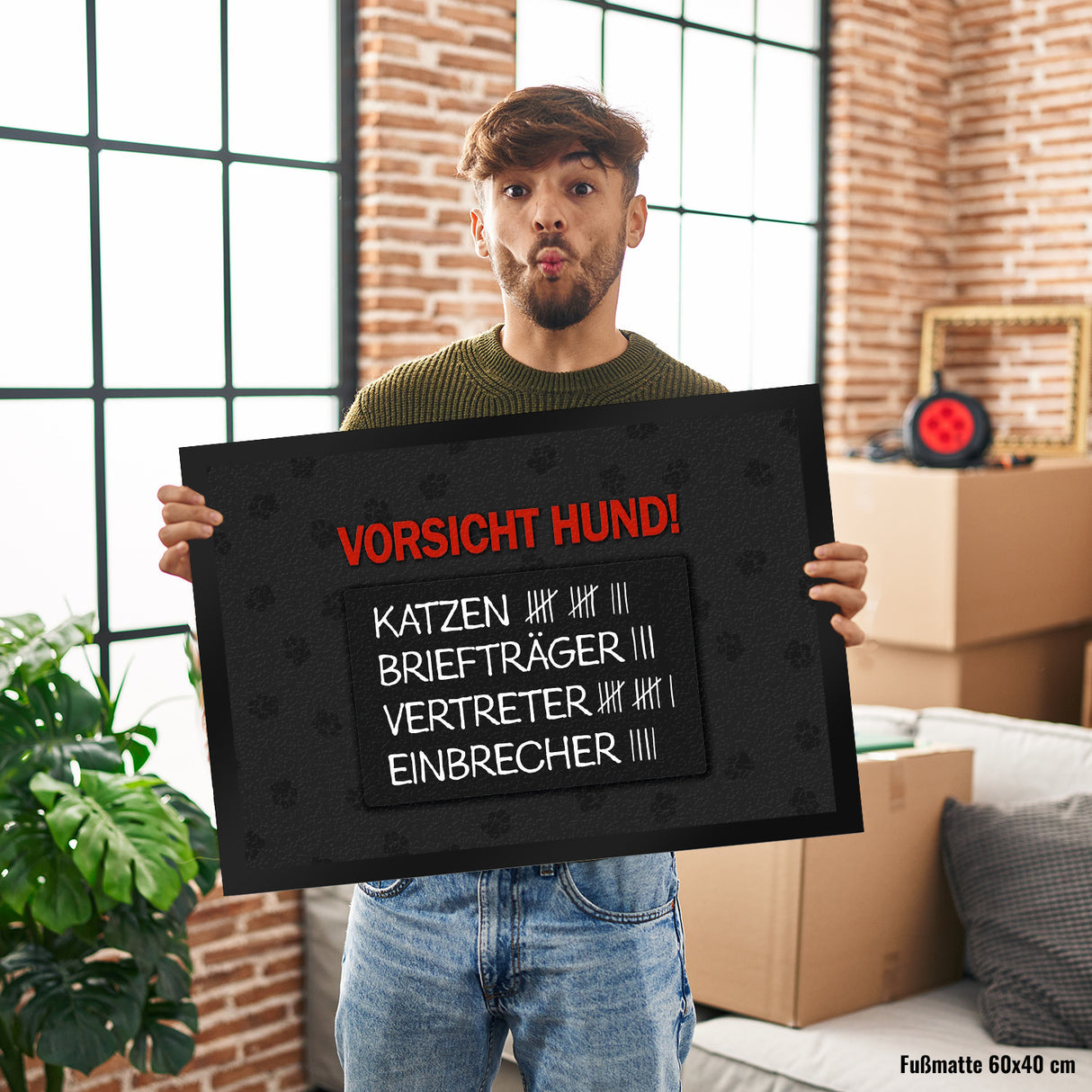 Vorsicht Hund! Fußmatte mit Strichliste Motiv