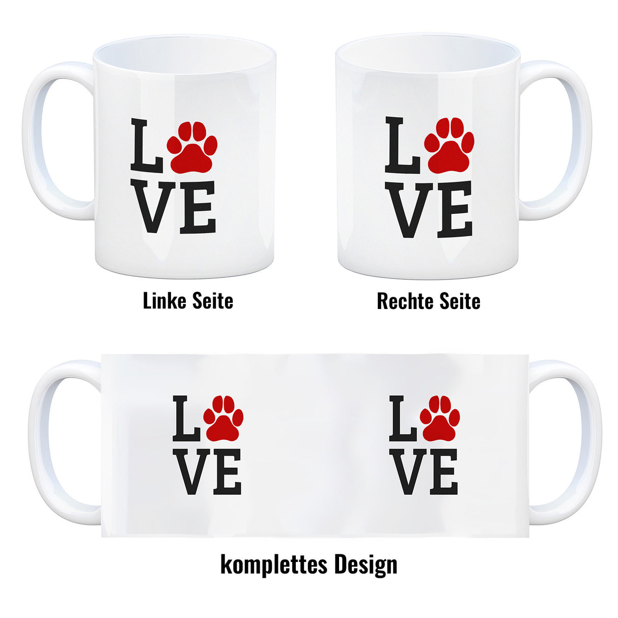 Love Kaffeebecher mit roter Pfote Motiv