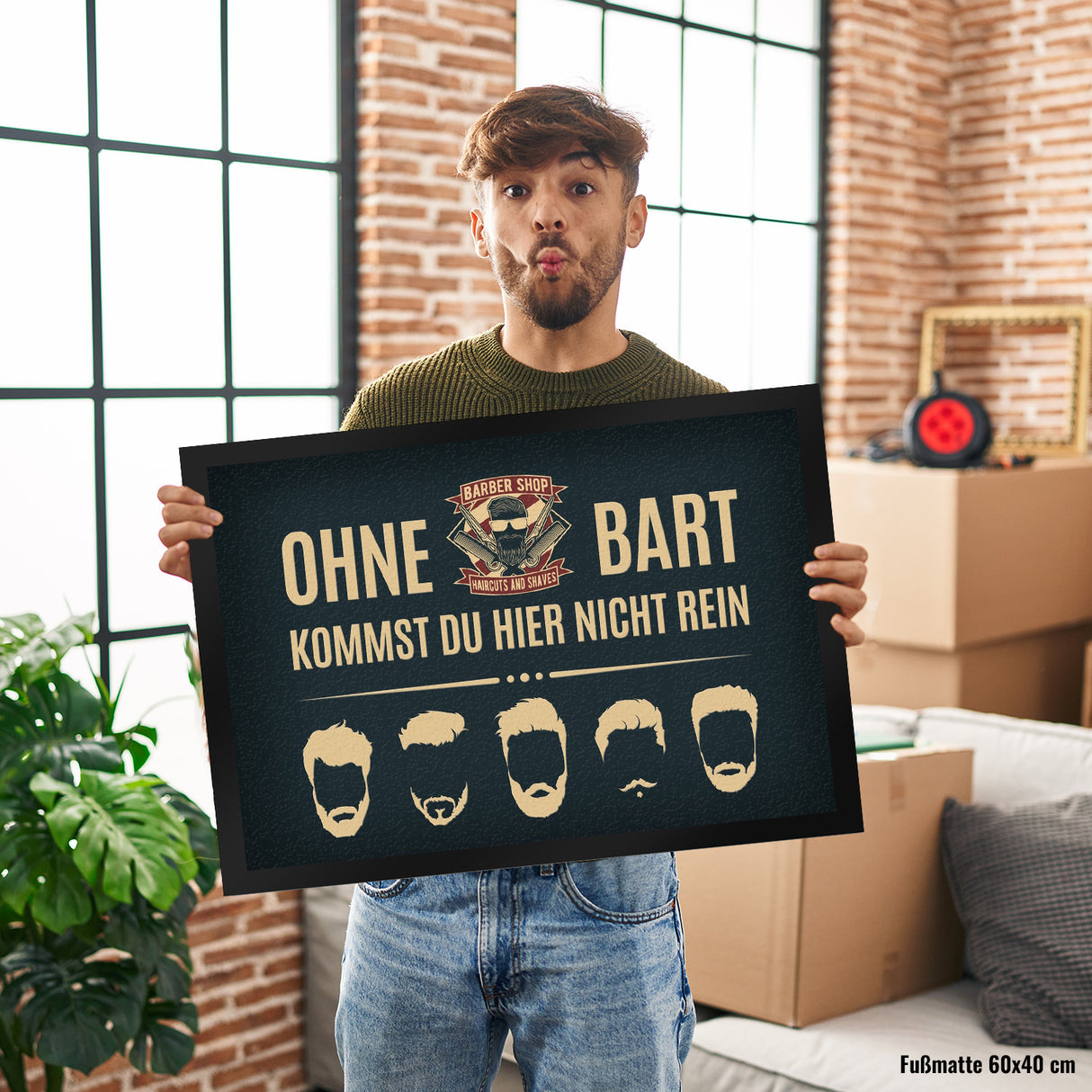 Ohne Bart kommt du hier nicht rein Fußmatte mit Barber-Shop Motiv