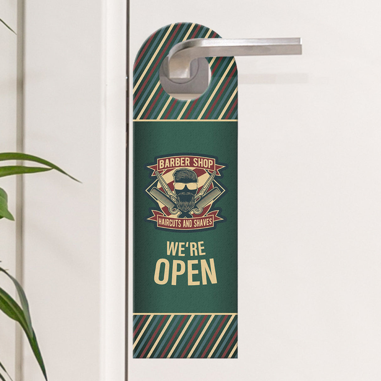We're open oder closed Barber-Shop Türhänger
