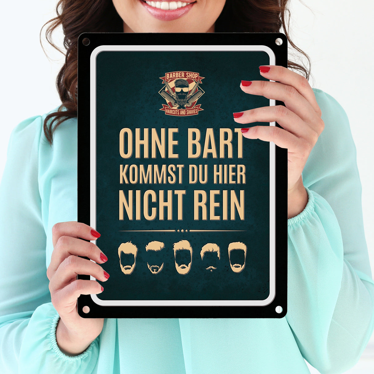 Ohne Bart kommst du hier nicht rein Metallschild mit Barber-Shop Motiv