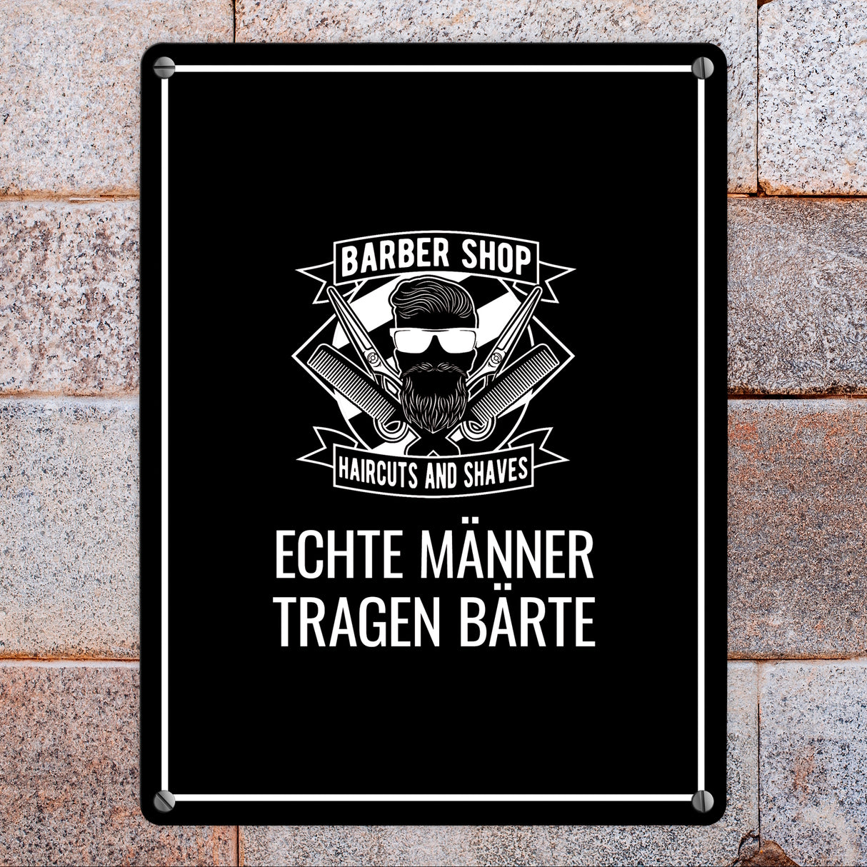 Echte Männer tragen Bärte Metallschild mit Barber-Shop Motiv
