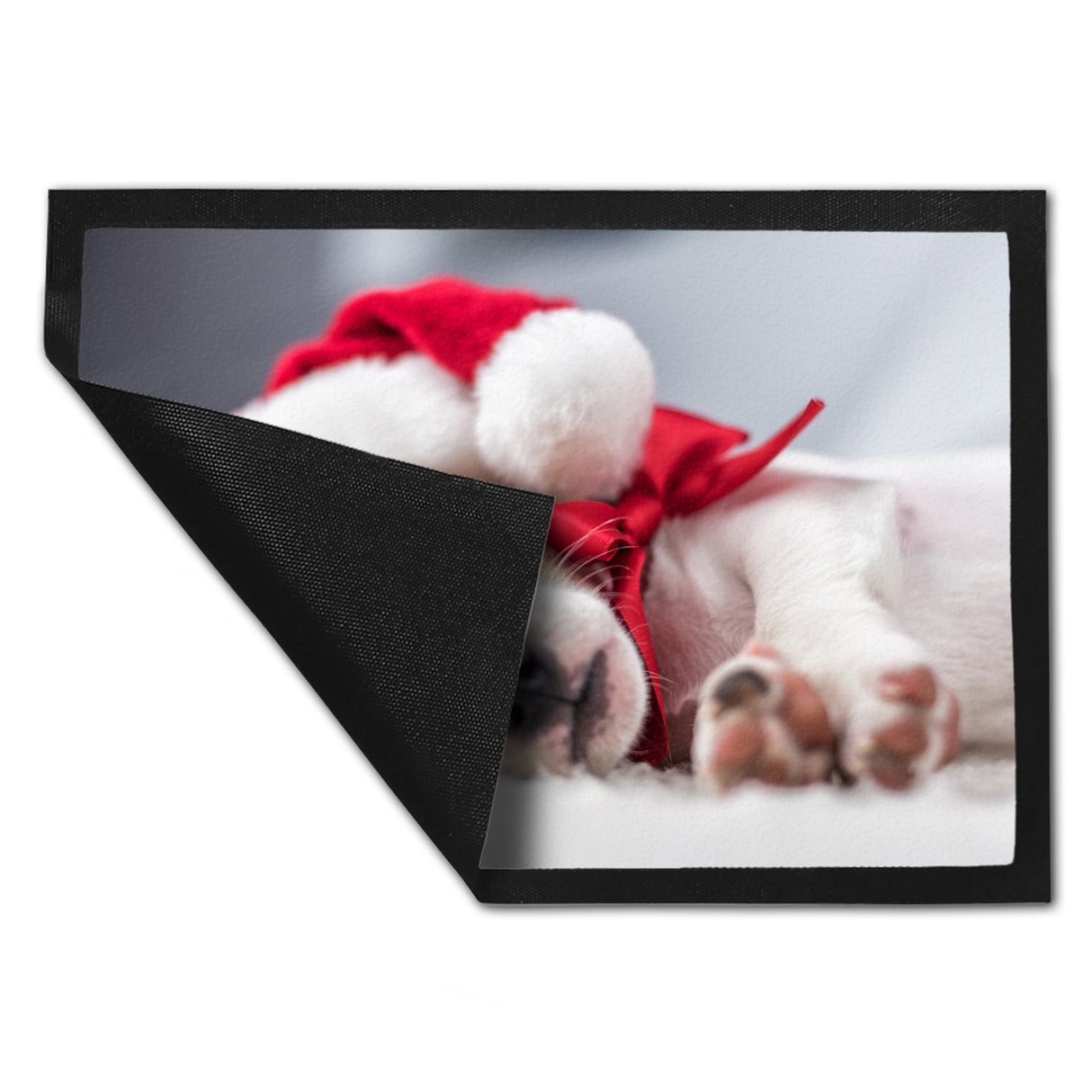 Weihnachtshund Jack mit Nikolausmütze Fußmatte