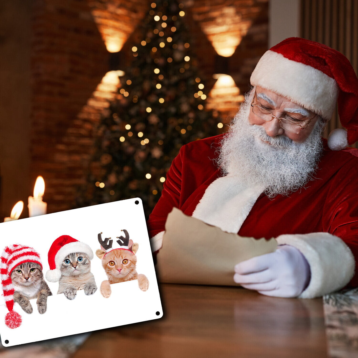 Niedliche Kätzchen Metallschild im Weihnachtsstyle