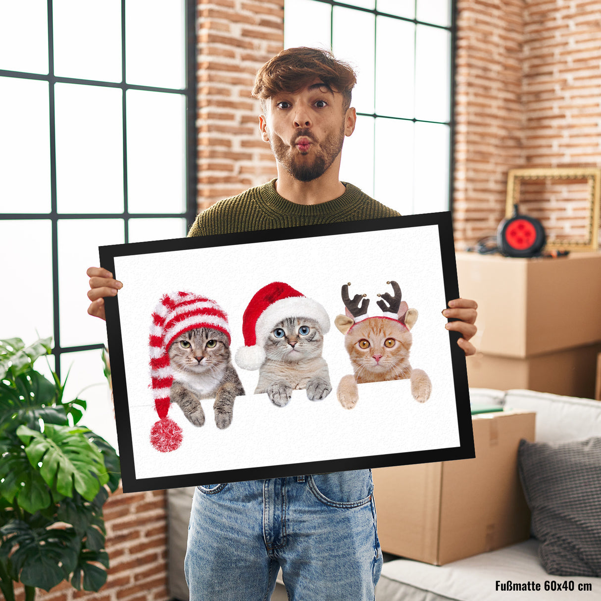 Katzen Fußmatte mit Weihnachts-Motiv