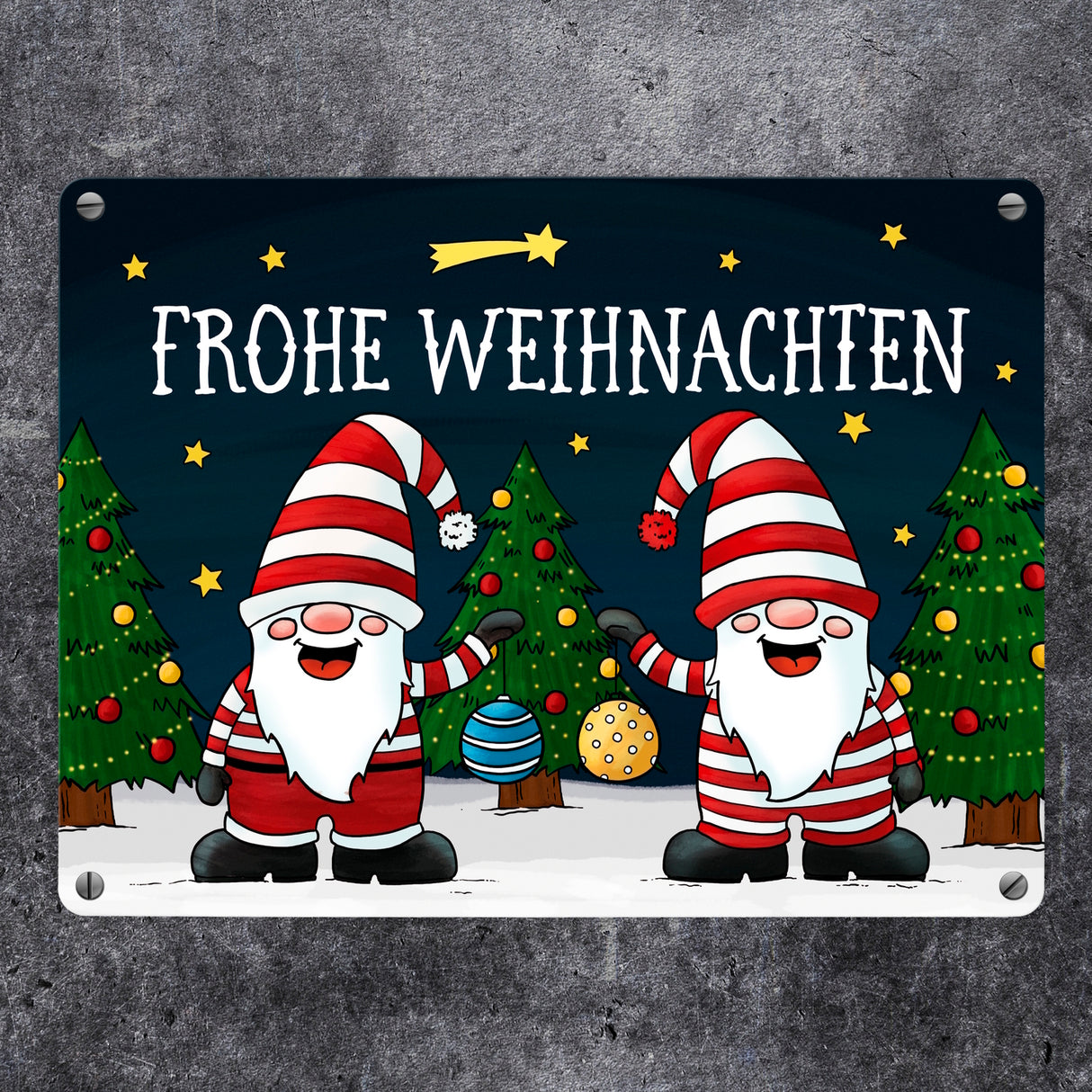 Weihnachtswichtel Metallschild - Weihnachten Advent Sterne Schnee Kugeln Geschenke Tannenbaum Christbaum