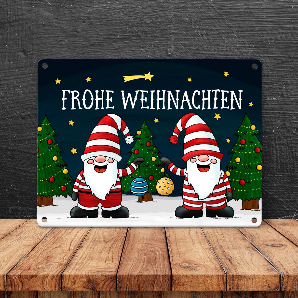 Weihnachtswichtel Metallschild - Weihnachten Advent Sterne Schnee Kugeln Geschenke Tannenbaum Christbaum