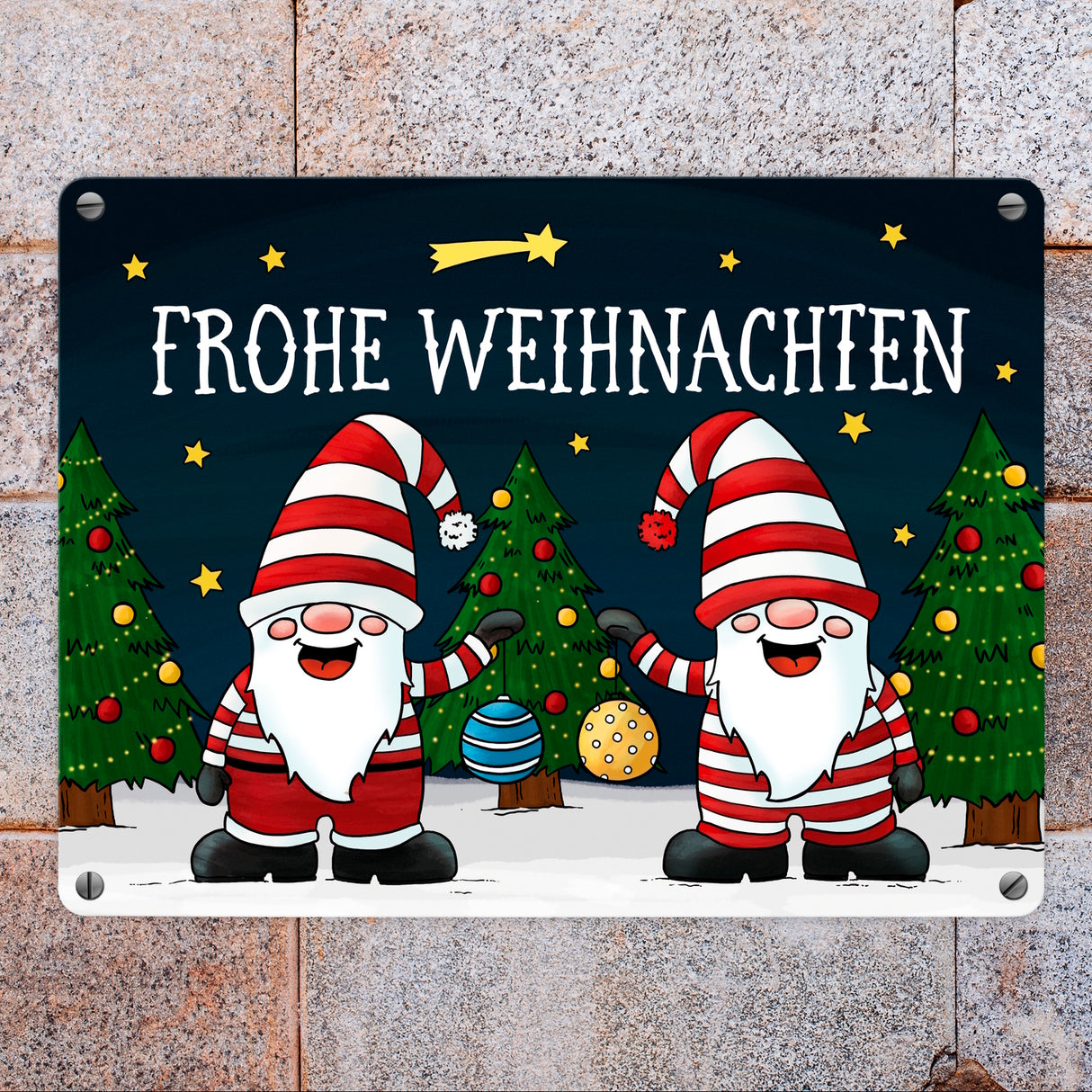 Weihnachtswichtel Metallschild - Weihnachten Advent Sterne Schnee Kugeln Geschenke Tannenbaum Christbaum