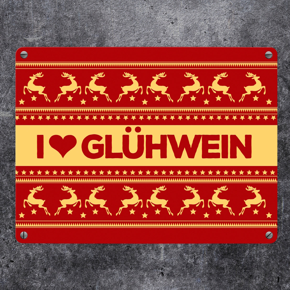 I love Glühwein Metallschild mit Weihnachtsmuster Motiv - Weihnachten Herz Advent Muster Rentier Stern Punkte