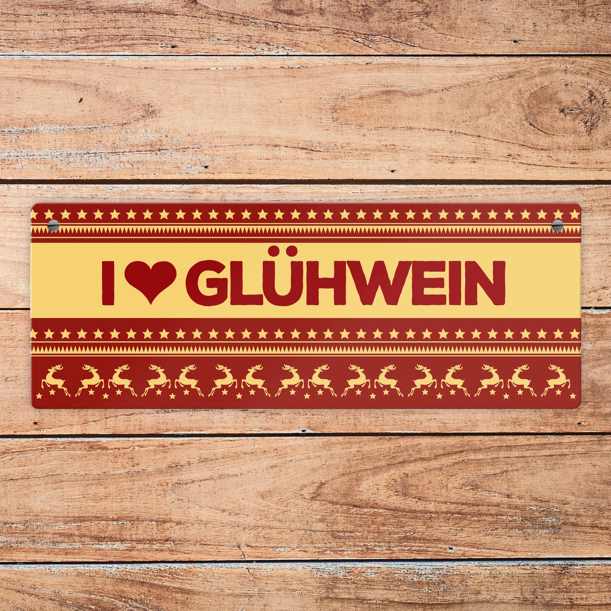 I love Glühwein Metallschild mit Weihnachtsmuster Motiv - Weihnachten Herz Muster Rentier Stern