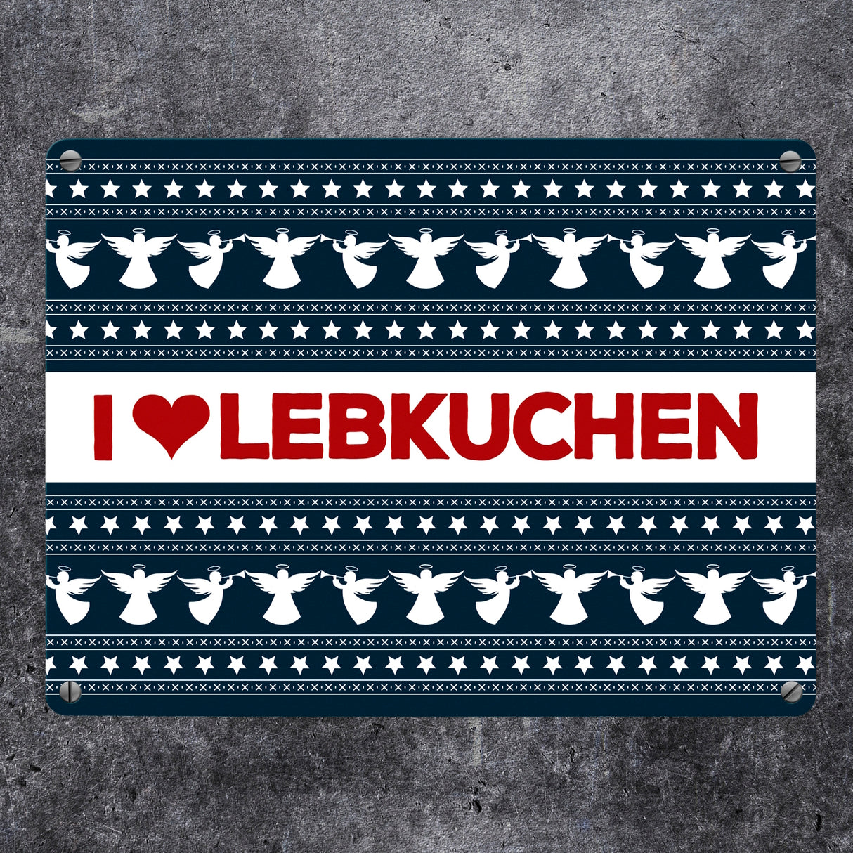 I love Lebkuchen Metallschild mit Weihnachtsmuster Motiv - Weihnachten herz Advent Engel Punkte Sterne