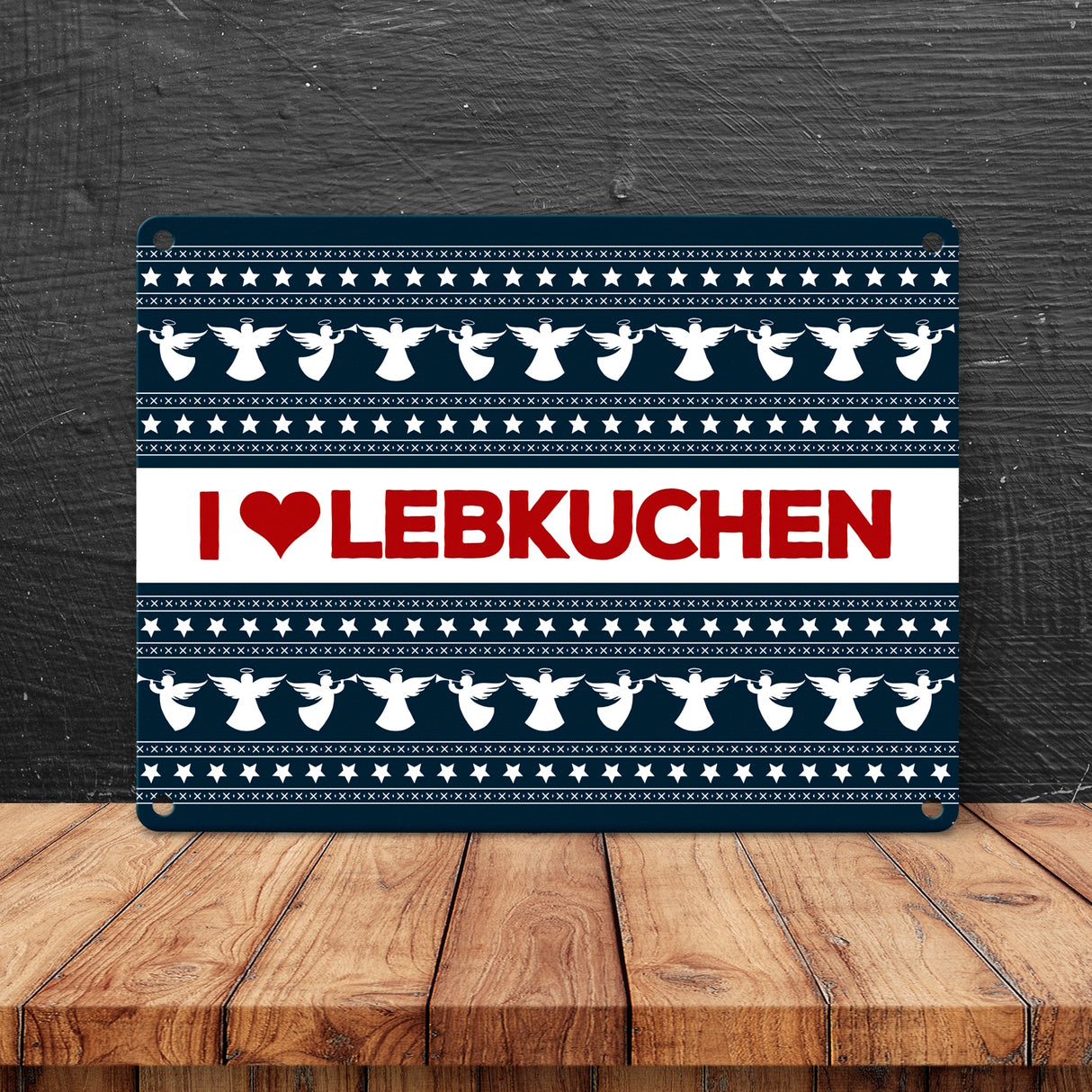 I love Lebkuchen Metallschild mit Weihnachtsmuster Motiv - Weihnachten herz Advent Engel Punkte Sterne