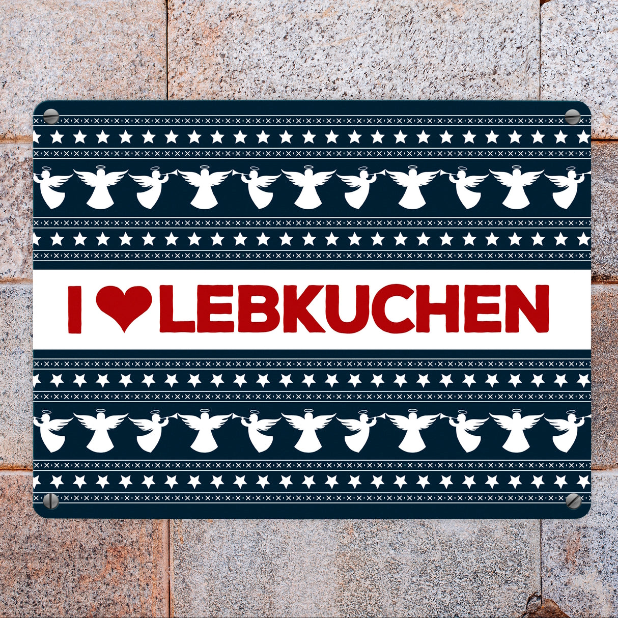I love Lebkuchen Metallschild mit Weihnachtsmuster Motiv - Weihnachten herz Advent Engel Punkte Sterne