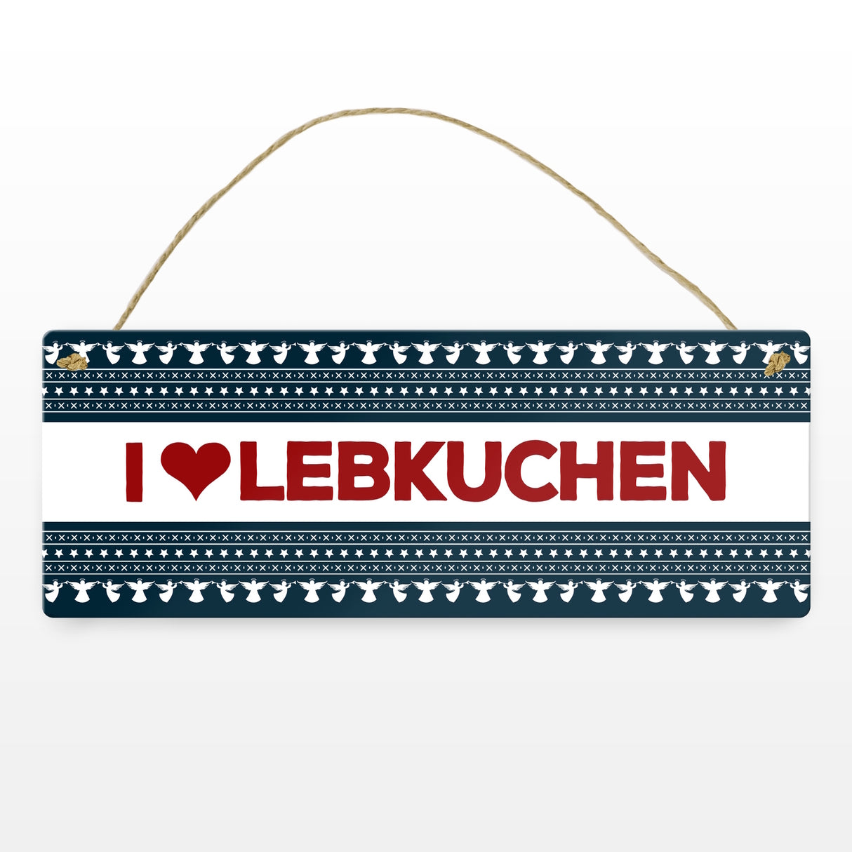 I love Lebkuchen Metallschild mit Weihnachtsmuster Motiv - Weihnachten Herz Engel Punkte Sterne