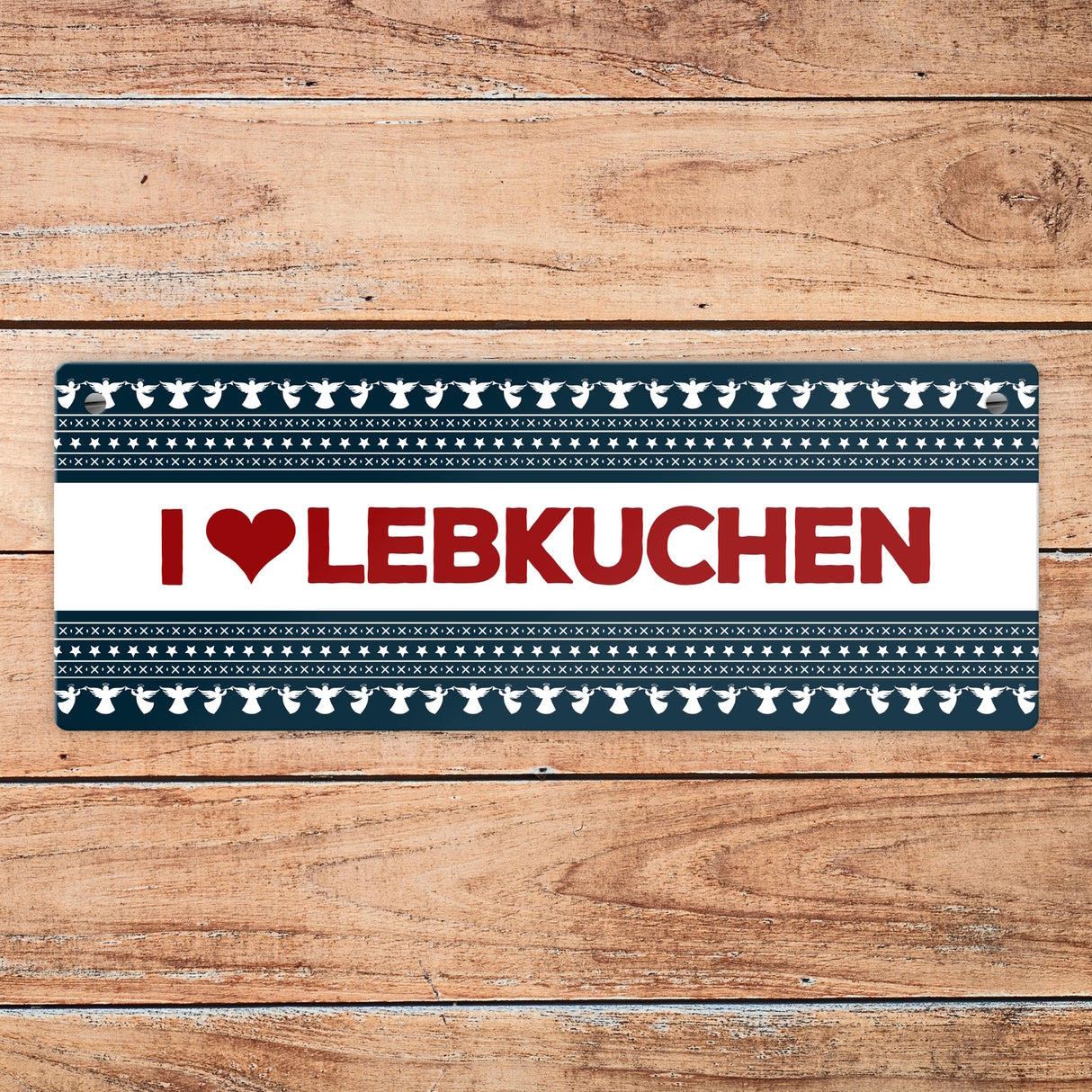 I love Lebkuchen Metallschild mit Weihnachtsmuster Motiv - Weihnachten Herz Engel Punkte Sterne