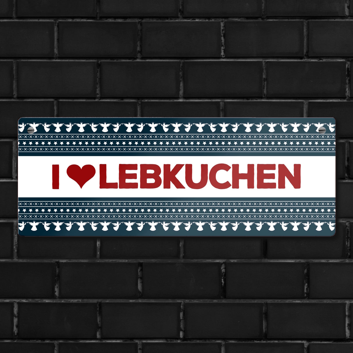 I love Lebkuchen Metallschild mit Weihnachtsmuster Motiv - Weihnachten Herz Engel Punkte Sterne