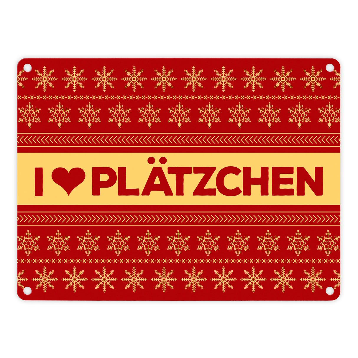 I love Plätzchen Metallschild mit Weihnachtsmuster Motiv - Weihnachten Herz Sterne Schnee Punkte Muster
