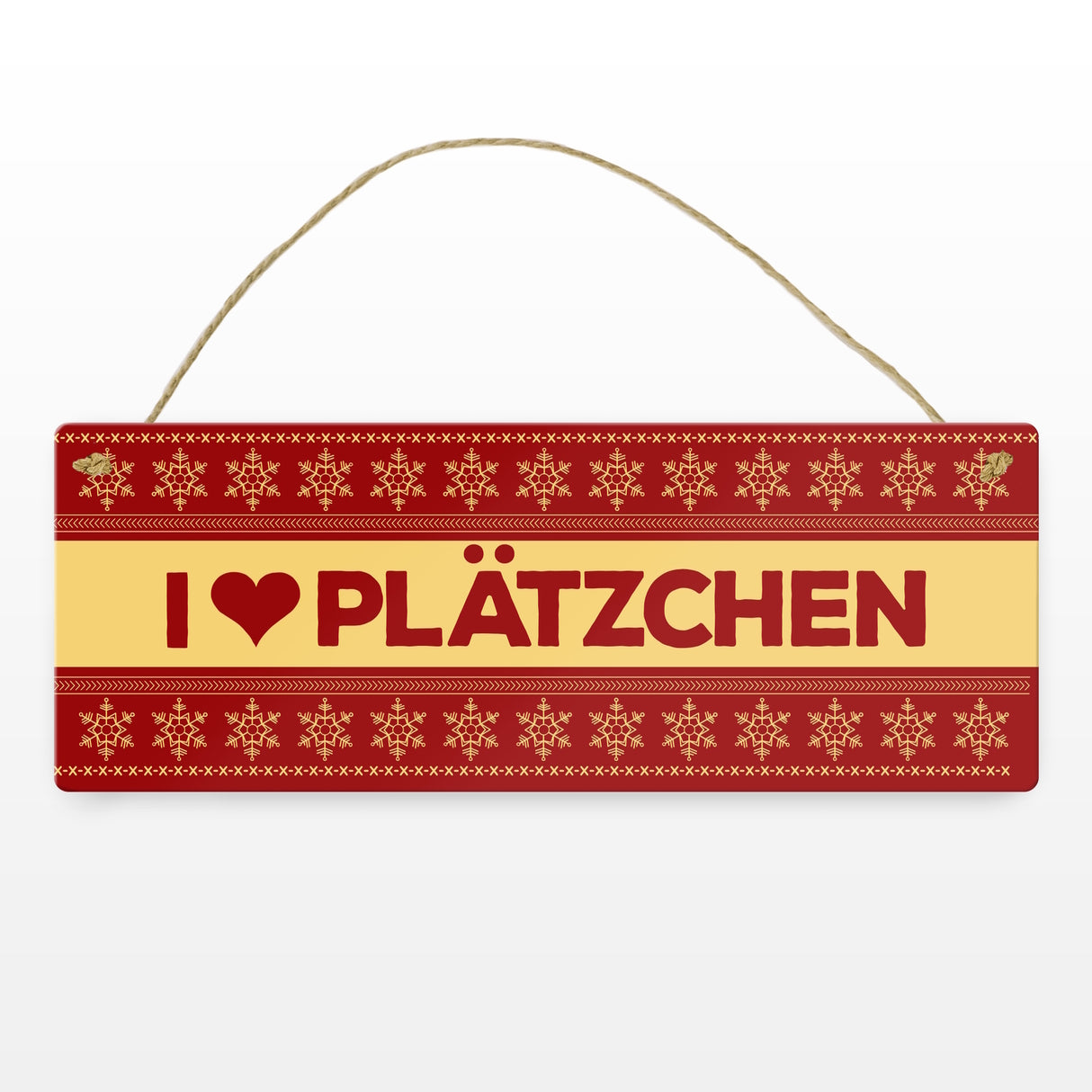 I love Plätzchen Metallschild mit Weihnachtsmuster Motiv - Weihnachten Herz Schnee Sterne Punkte Muster