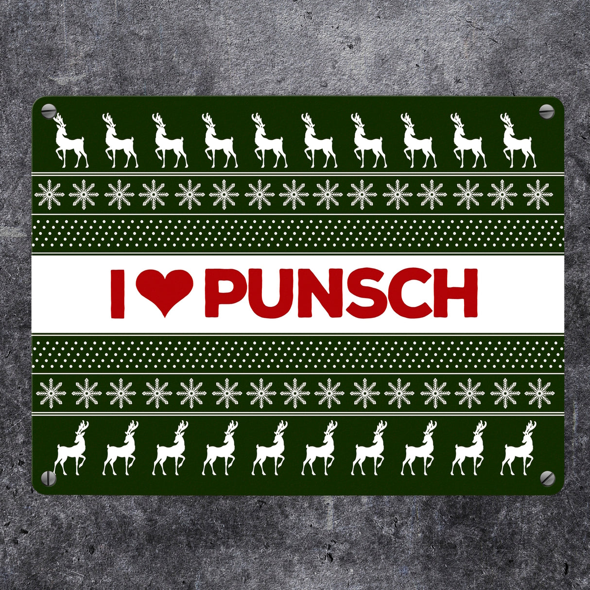 I love Punsch Metallschild mit Weihnachtsmuster Motiv - Weihnachten Herz Rentier Sterne Schnee Punkte Muster