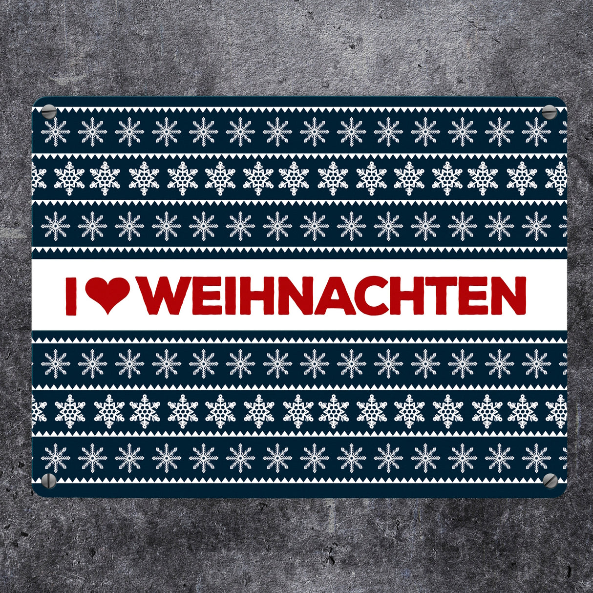 I love Weihnachten Metallschild mit Weihnachtsmuster Motiv - Weihnachten Herz Liebe Stern Schnee