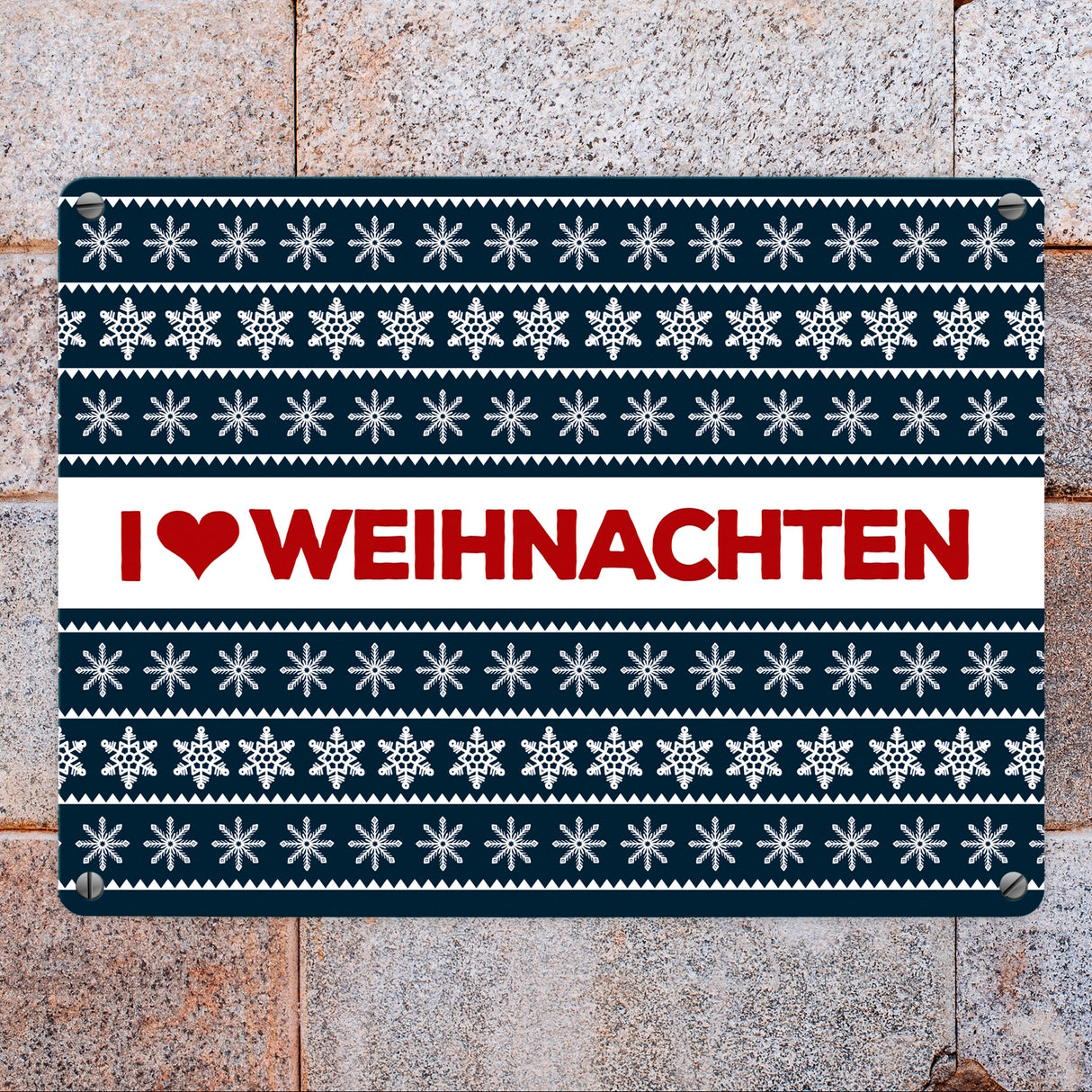 I love Weihnachten Metallschild mit Weihnachtsmuster Motiv - Weihnachten Herz Liebe Stern Schnee