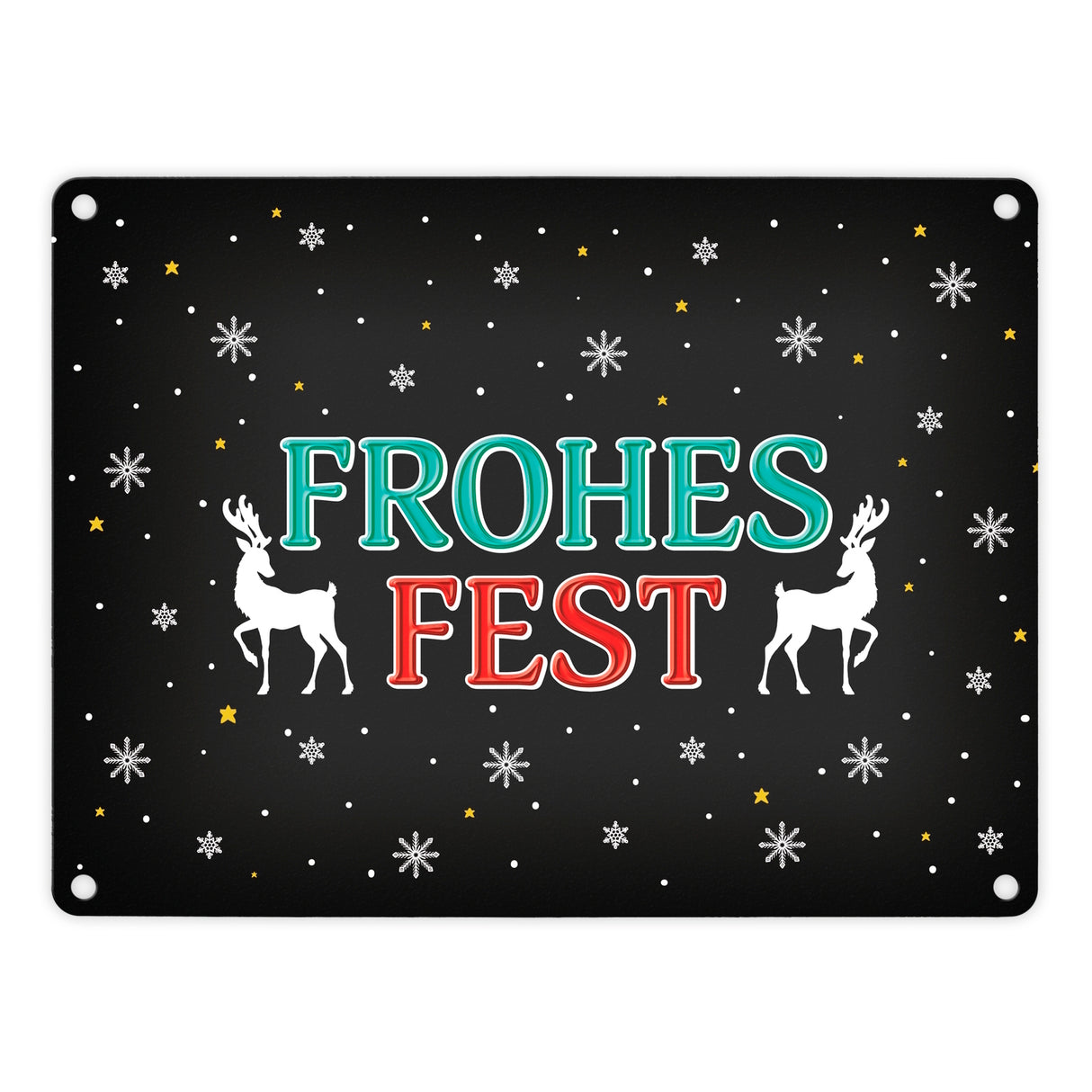 Frohes Fest Metallschild mit Rentier und Sterne Motiv