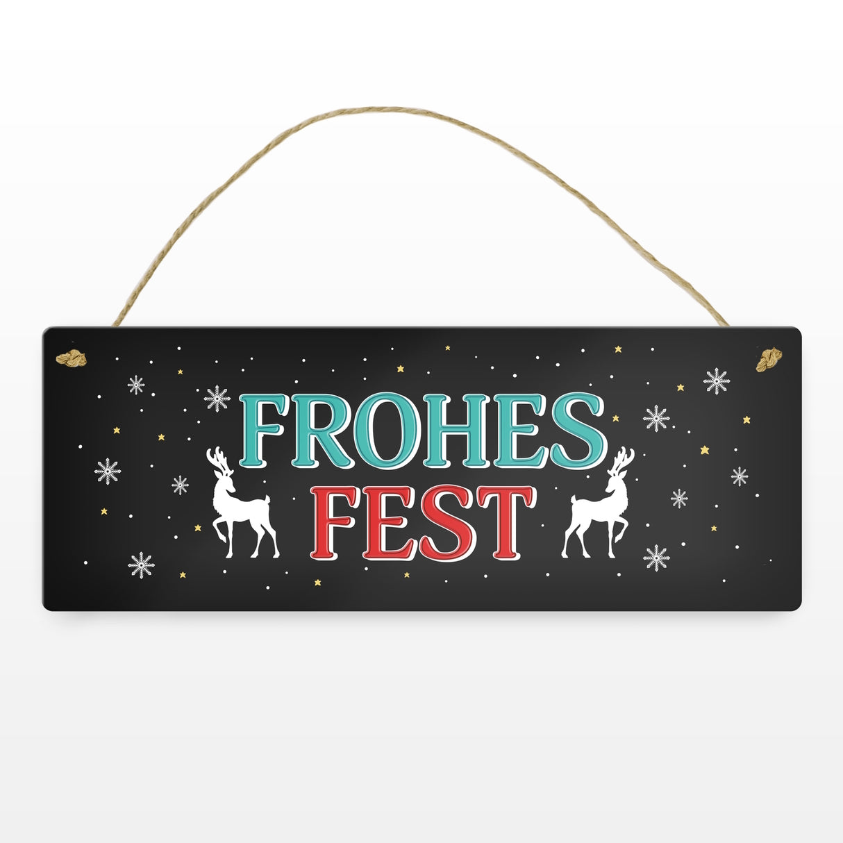 Frohes Fest Metallschild mit Rentier und Sterne Motiv