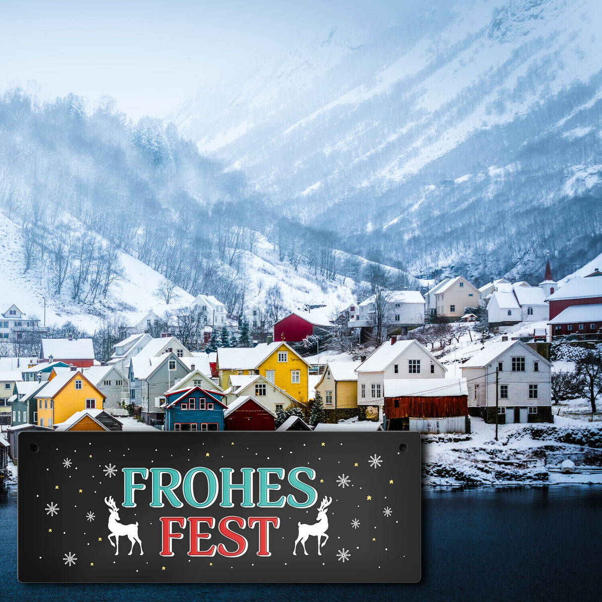 Frohes Fest Metallschild mit Rentier und Sterne Motiv