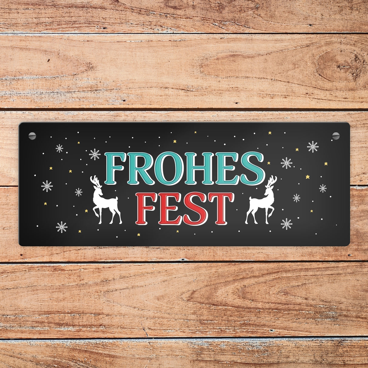 Frohes Fest Metallschild mit Rentier und Sterne Motiv