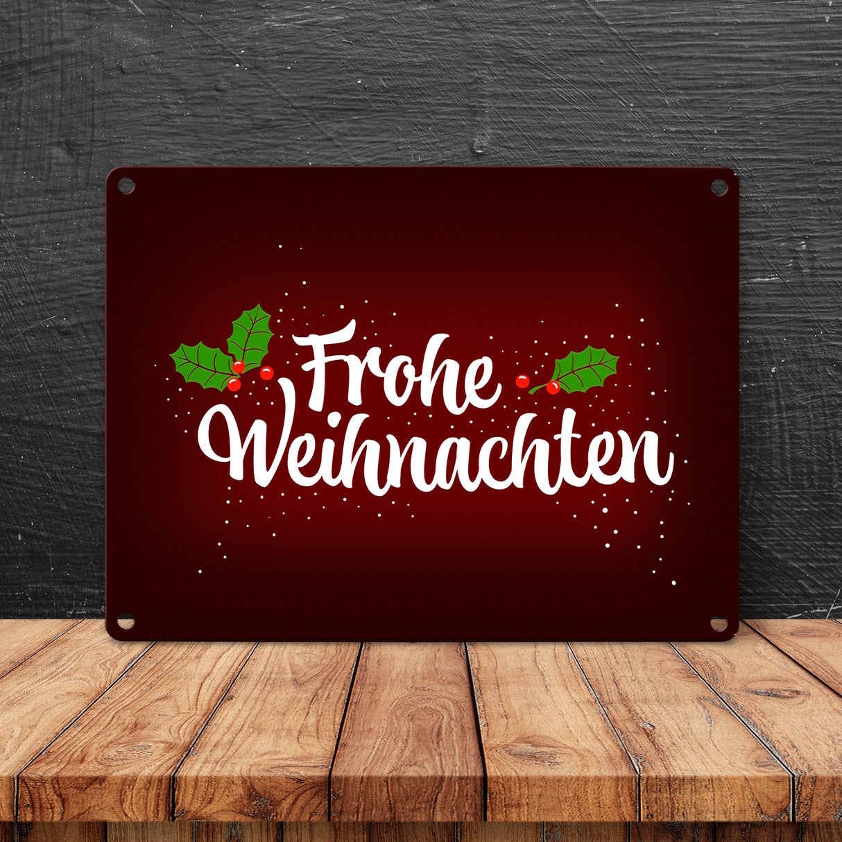 Frohe Weihnachten Metallschild mit Beeren und Blätter Motiv