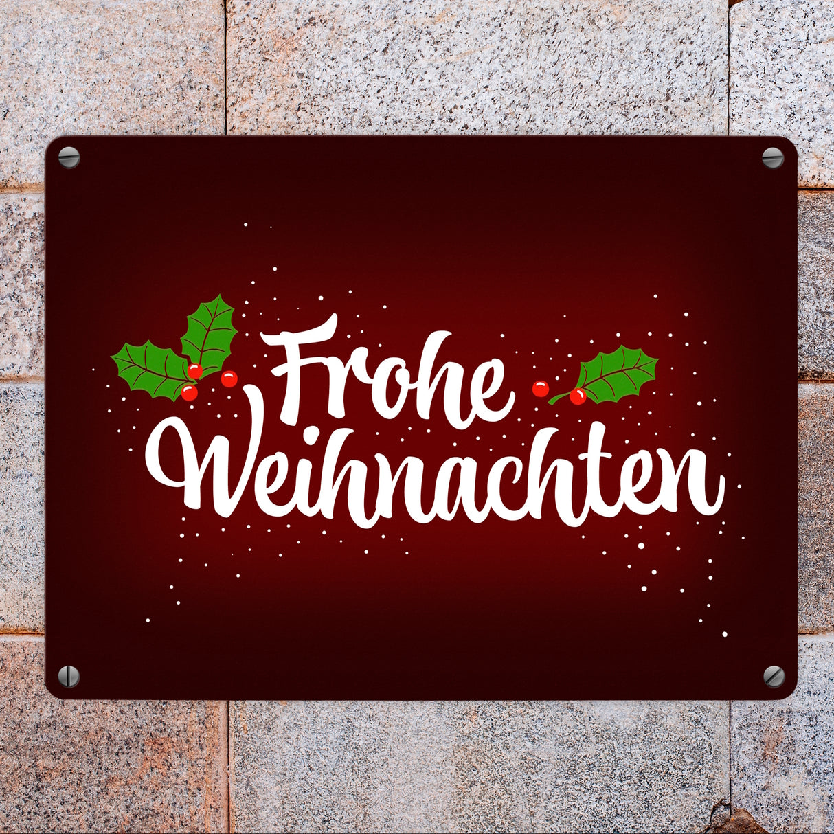 Frohe Weihnachten Metallschild mit Beeren und Blätter Motiv