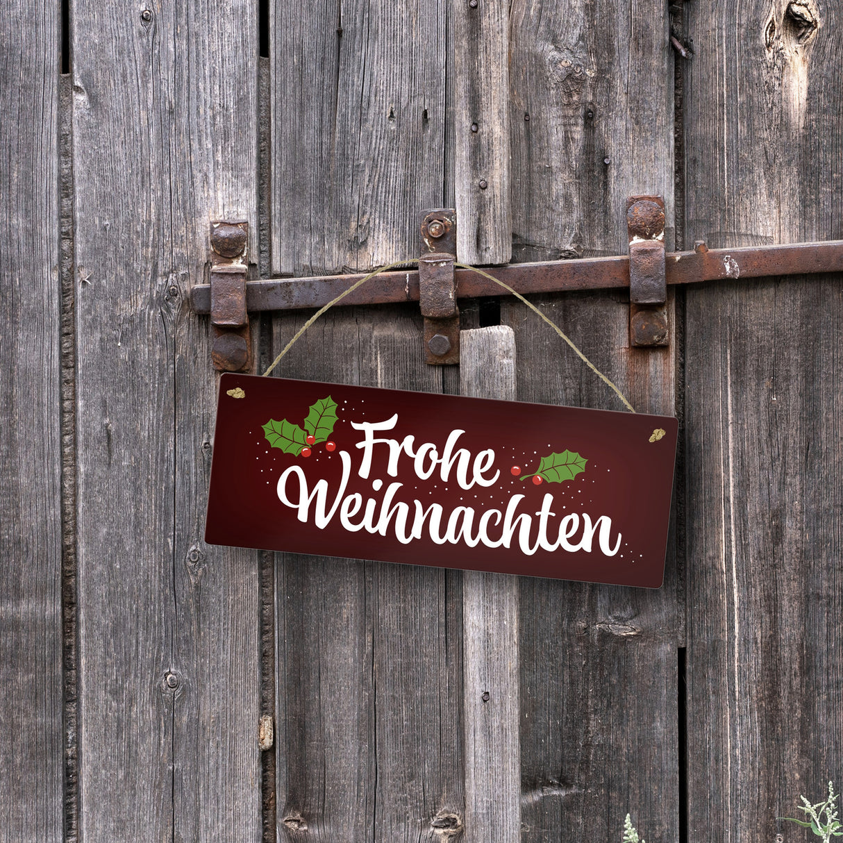 Frohe Weihnachten Metallschild mit Beeren und Blätter Motiv