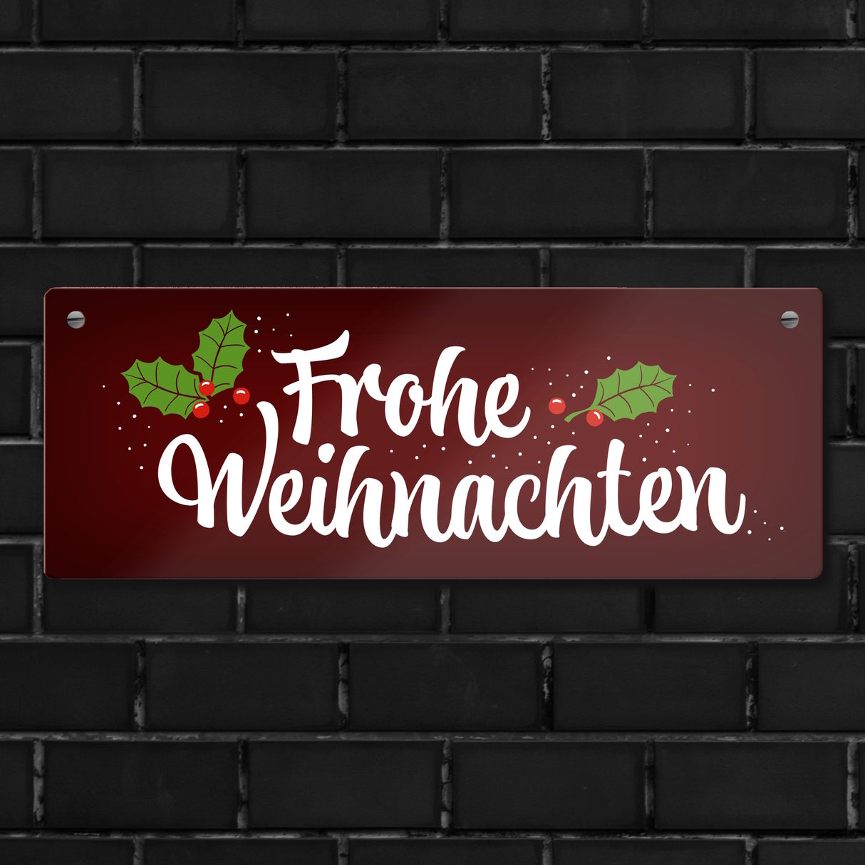 Frohe Weihnachten Metallschild mit Beeren und Blätter Motiv