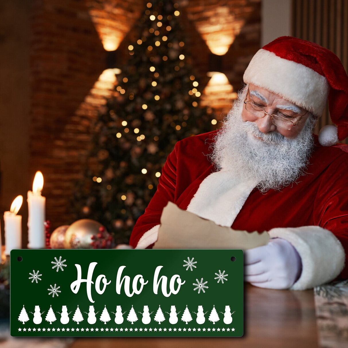 Ho ho ho Metallschild mit Weihnachtsmuster Motiv