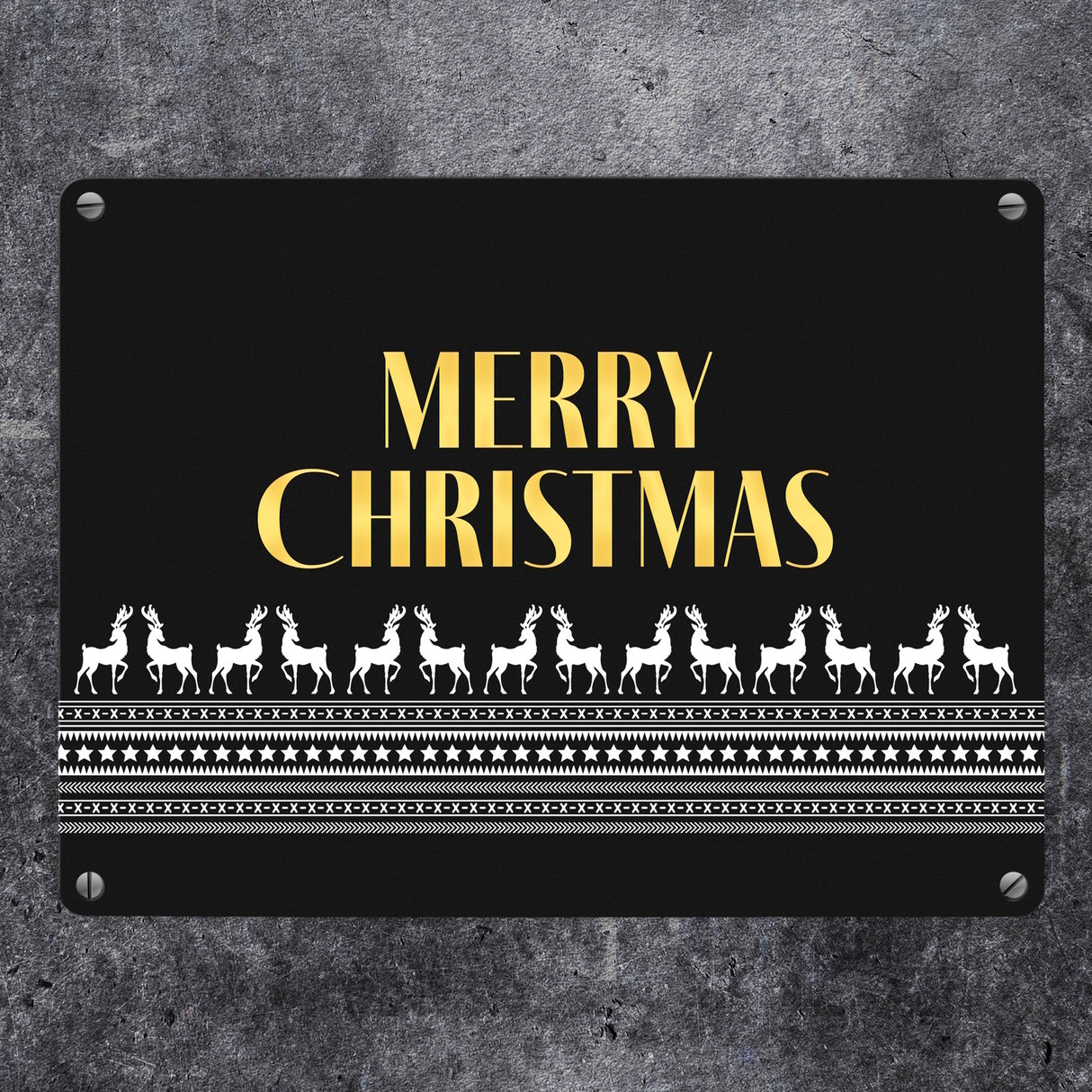 Merry Christmas Metallschild mit edlem Weihnachtsmuster Motiv