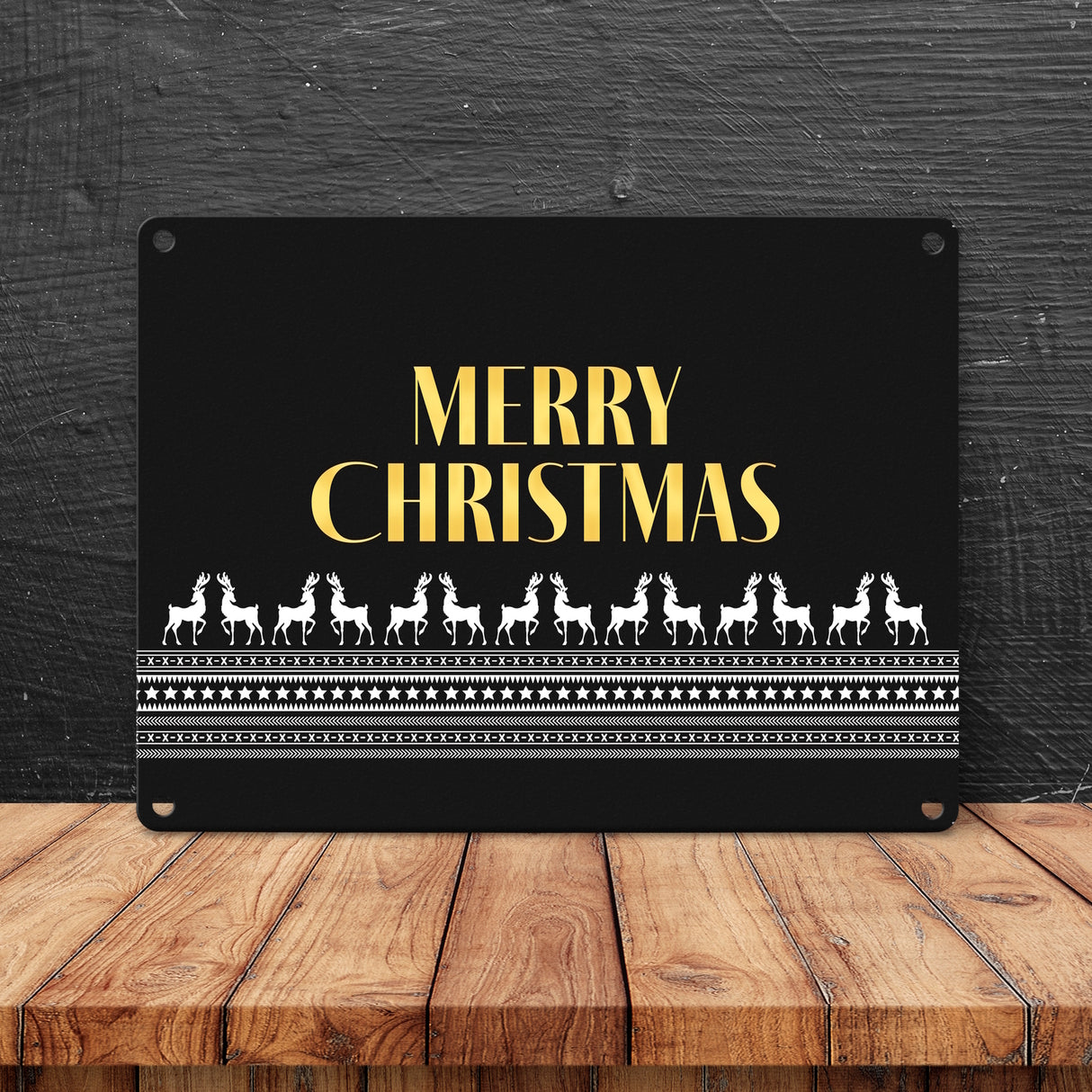 Merry Christmas Metallschild mit edlem Weihnachtsmuster Motiv
