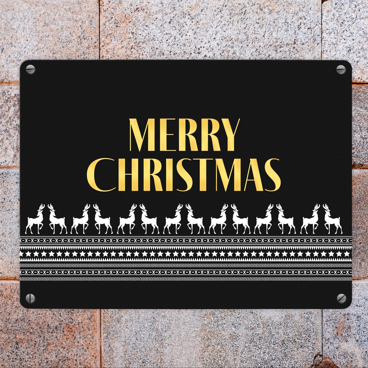 Merry Christmas Metallschild mit edlem Weihnachtsmuster Motiv
