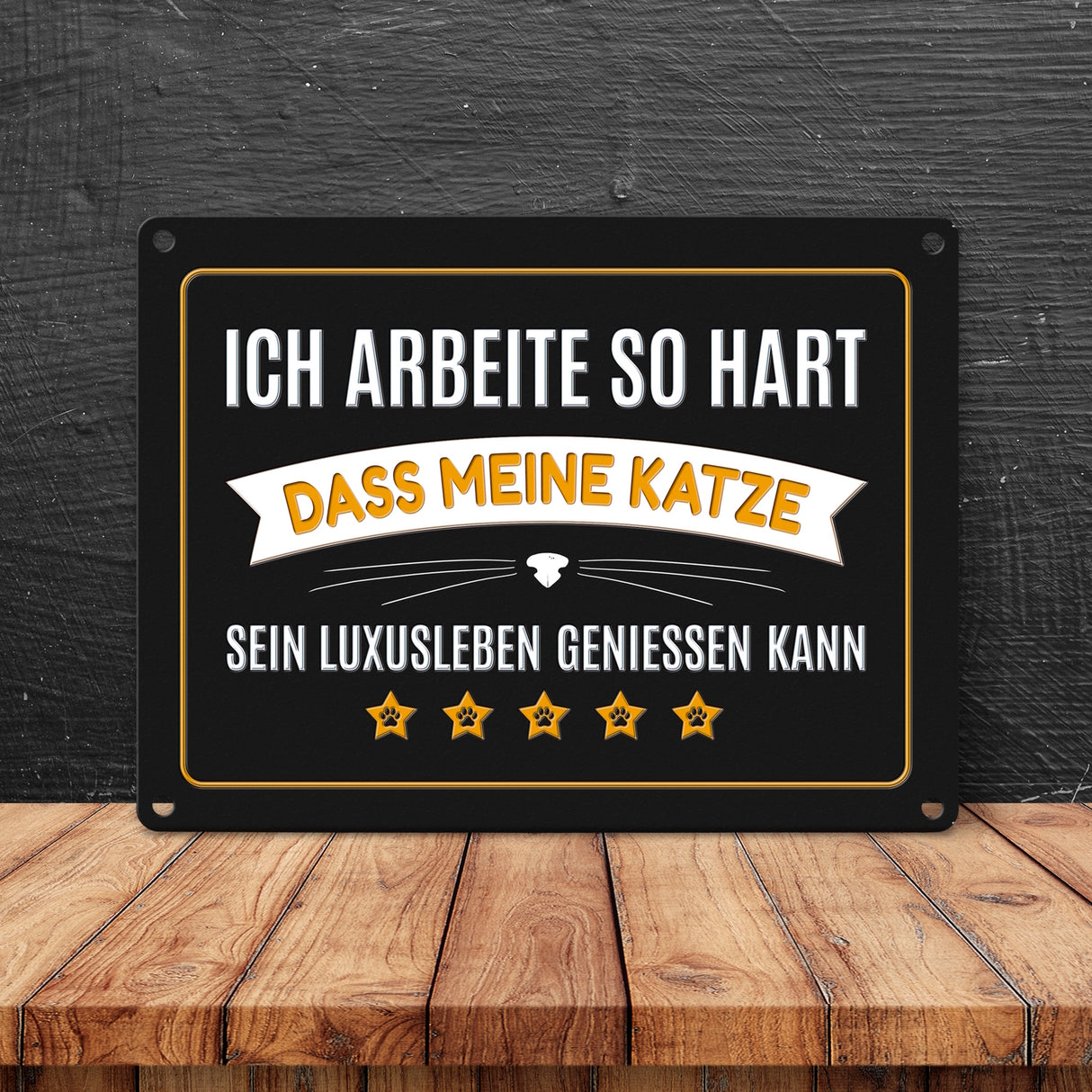 Luxusleben Katze Metallschild mit Barthaar Motiv - Haustier Luxus Arbeit Kater Katze Büro