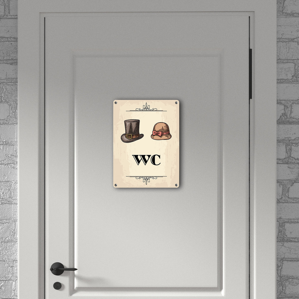 Vintage Herren und Damen WC Schild in beige